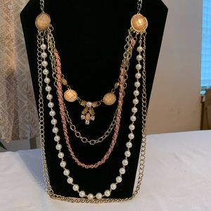 5 Strand Faux Pearl, Faux Gold Fun Statement Necklace